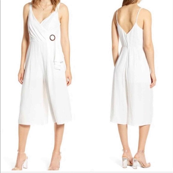 Sleeveless cropped wide leg jumpsuit white size small - Picture 1 of 11